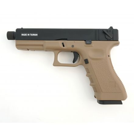 Страйкбольный пистолет KJW Glock G18 TBC CO₂ Tan, удлин. ствол